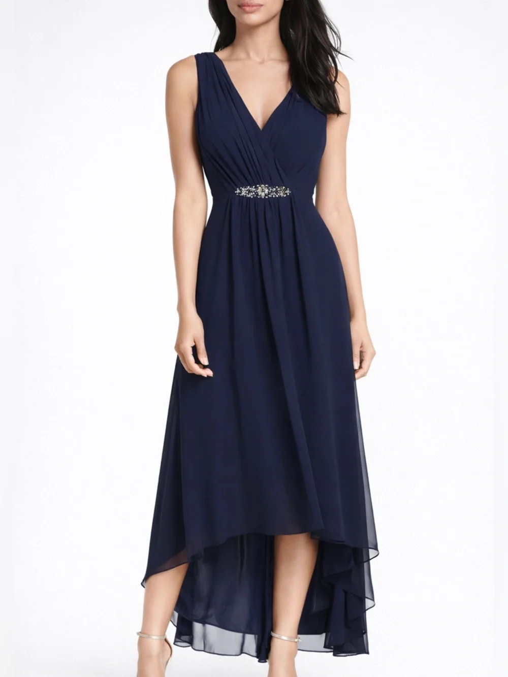 🆕🫐 Eliza J Navy Blue Chiffon Hi-Lo Dress Size 10 Formal Evening Wedding Guest - Picture 1 of 17